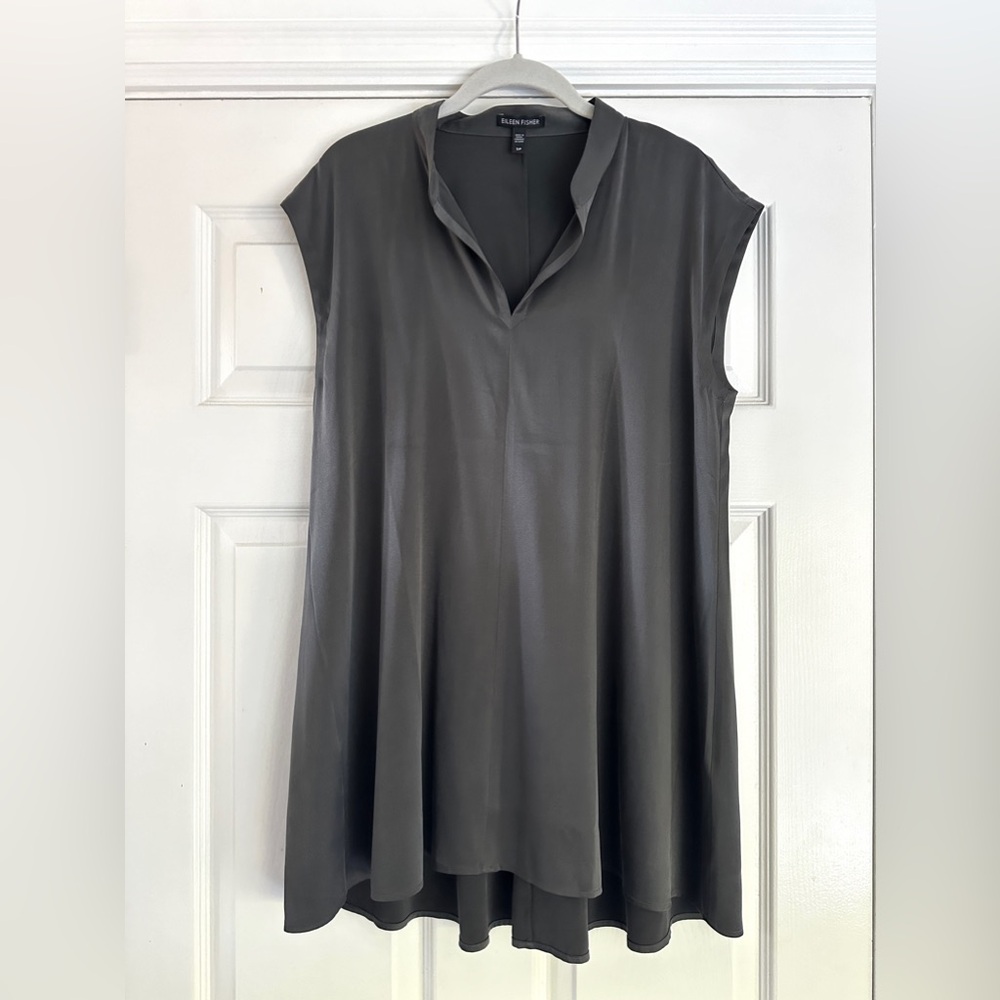 Eileen Fisher Silk Charmeuse Long Tunic Charcoal